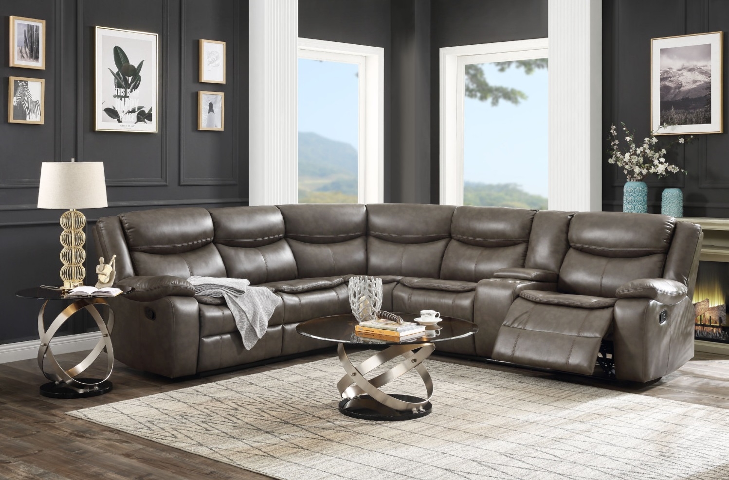 Tavin Leather-Aire Dual Recline L-Shaped Sectional Sofa