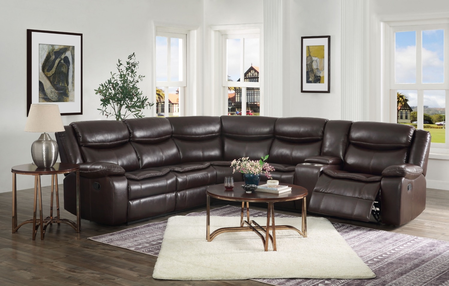 Tavin Leather-Aire Dual Recline L-Shaped Sectional Sofa