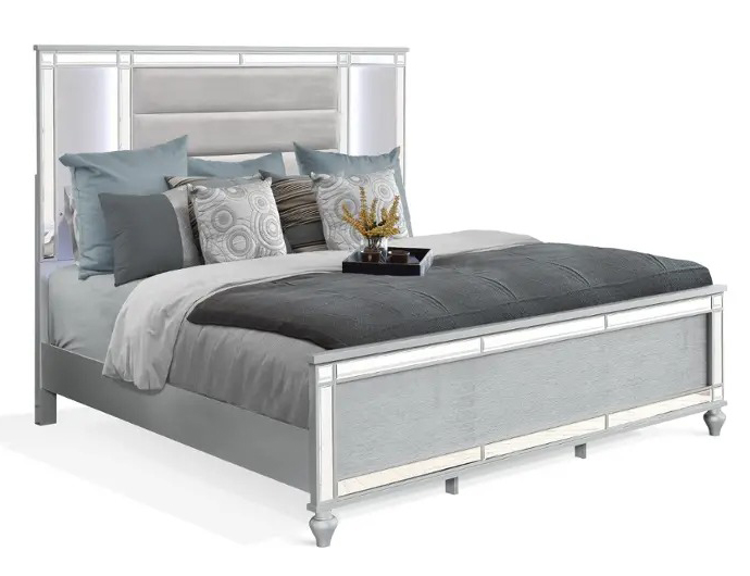 SM Calipso Wood/Velvet Padding Bedroom Set w/Led