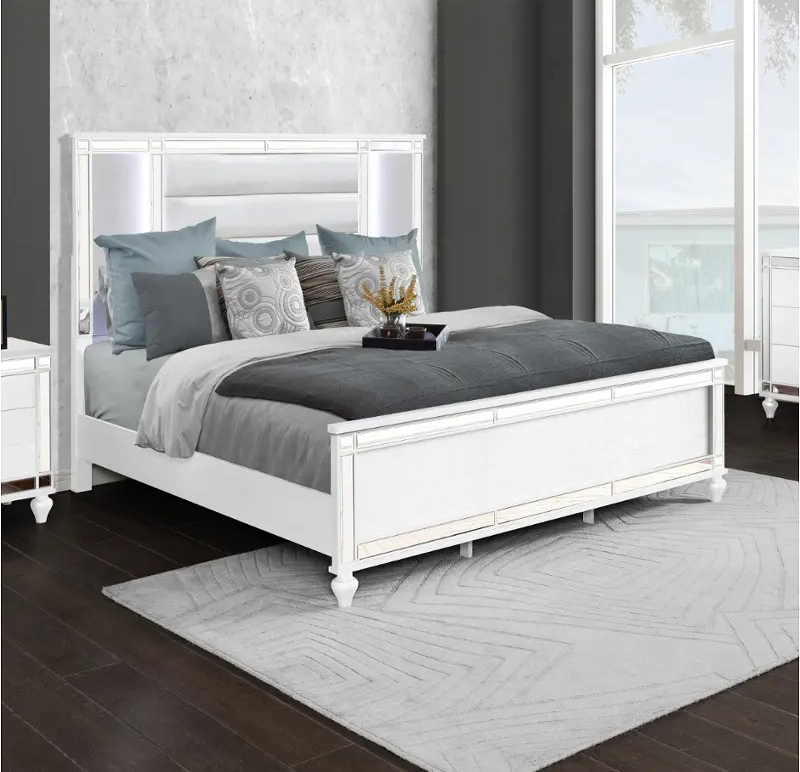 SM Calipso Wood/Velvet Padding Bedroom Set w/Led
