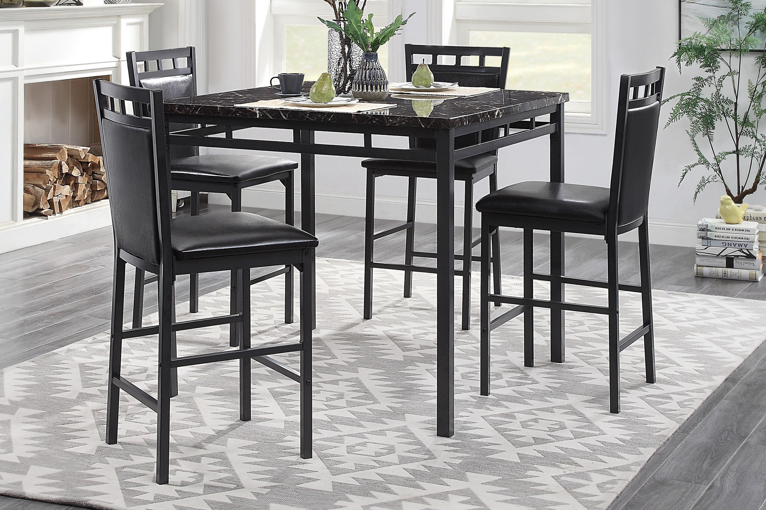 Olney Faux Marble/Metal 5-Piece Pack Counter Height Set