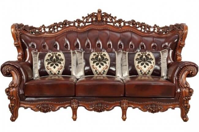 Eustoma Top Grain Leather/Wood Tufted Living Room Set