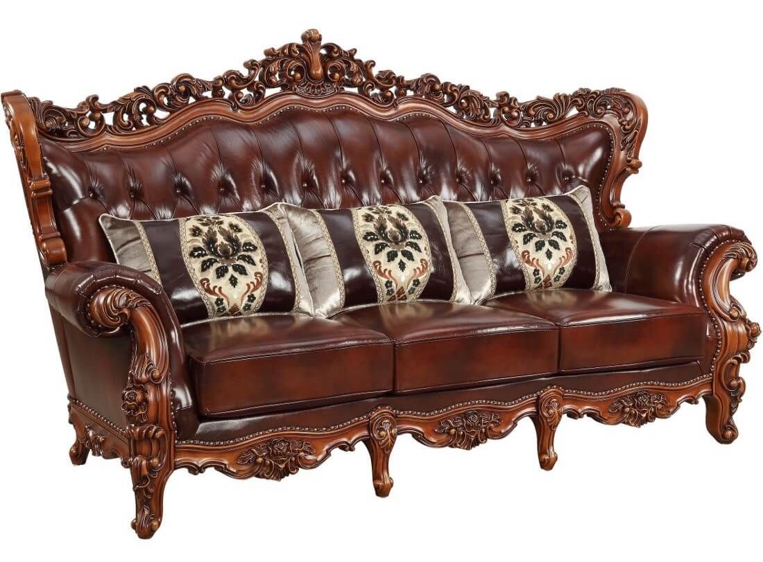 Eustoma Top Grain Leather/Wood Tufted Living Room Set