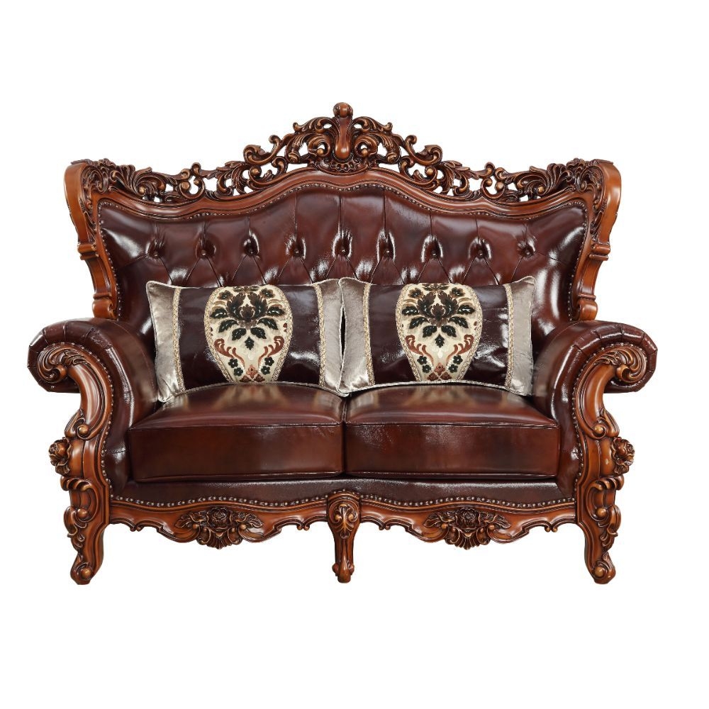 Eustoma Top Grain Leather/Wood Tufted Living Room Set