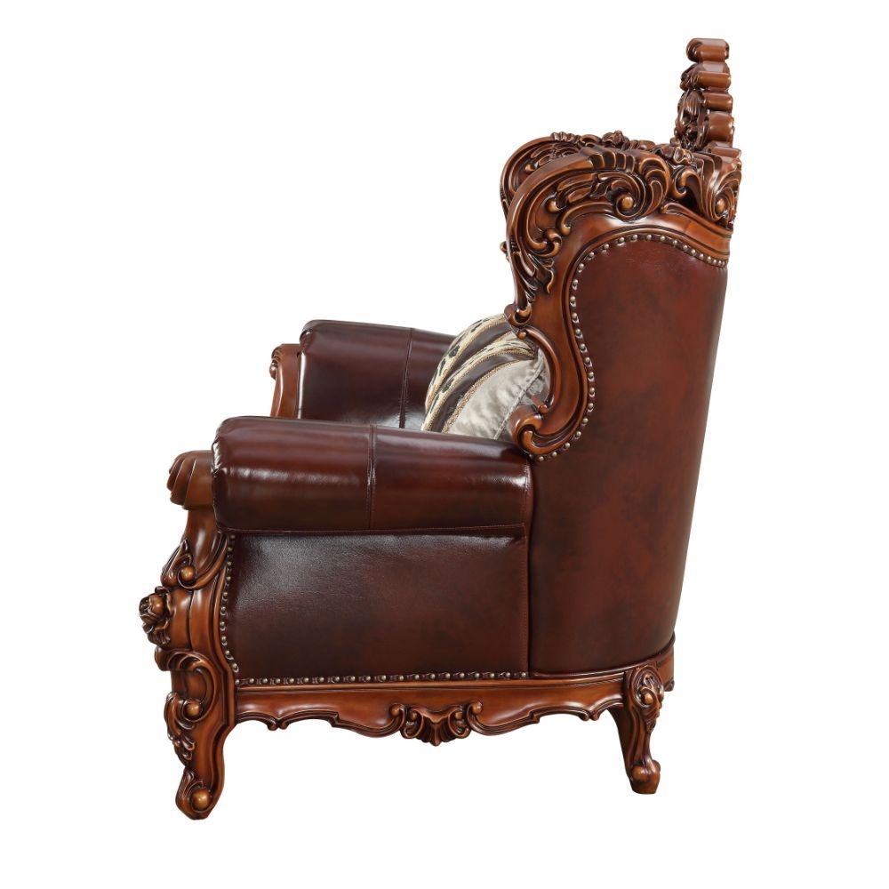Eustoma Top Grain Leather/Wood Tufted Living Room Set