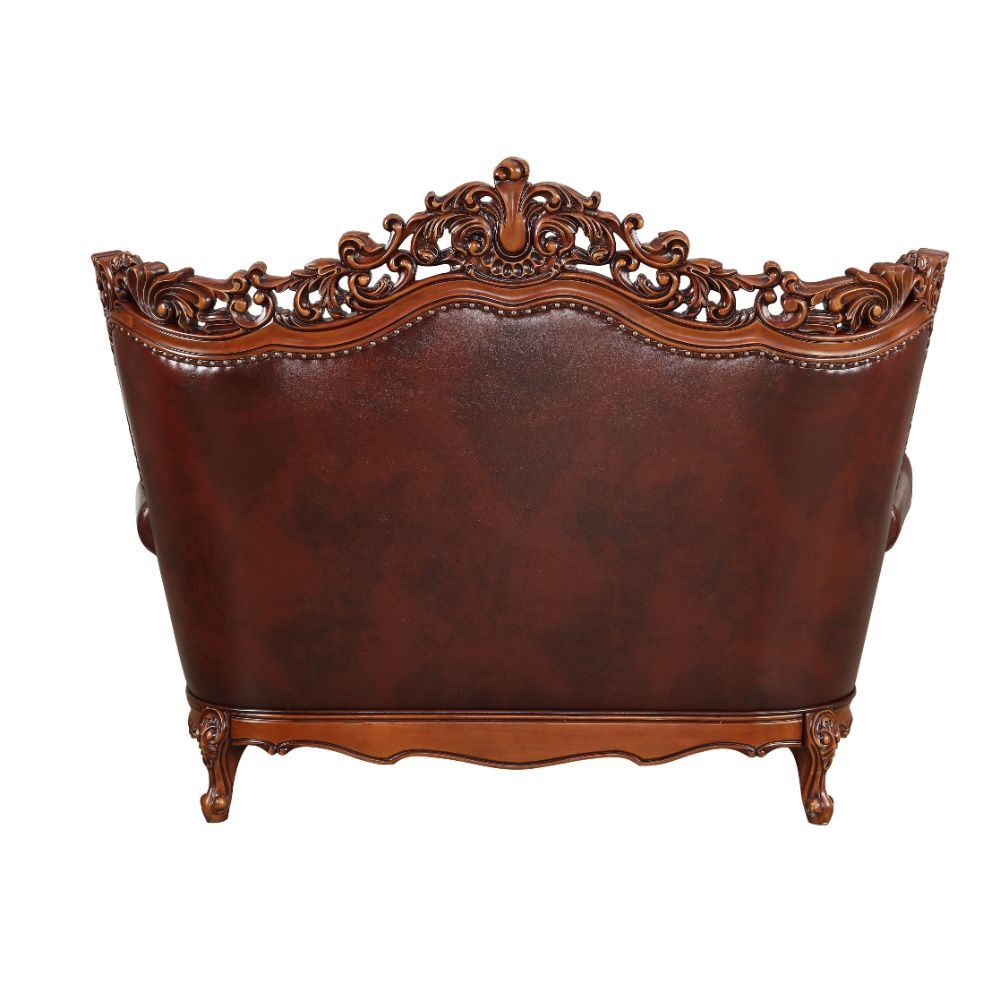 Eustoma Top Grain Leather/Wood Tufted Living Room Set