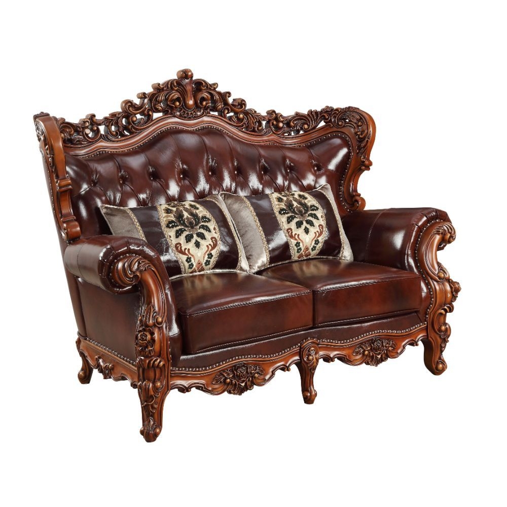 Eustoma Top Grain Leather/Wood Tufted Living Room Set