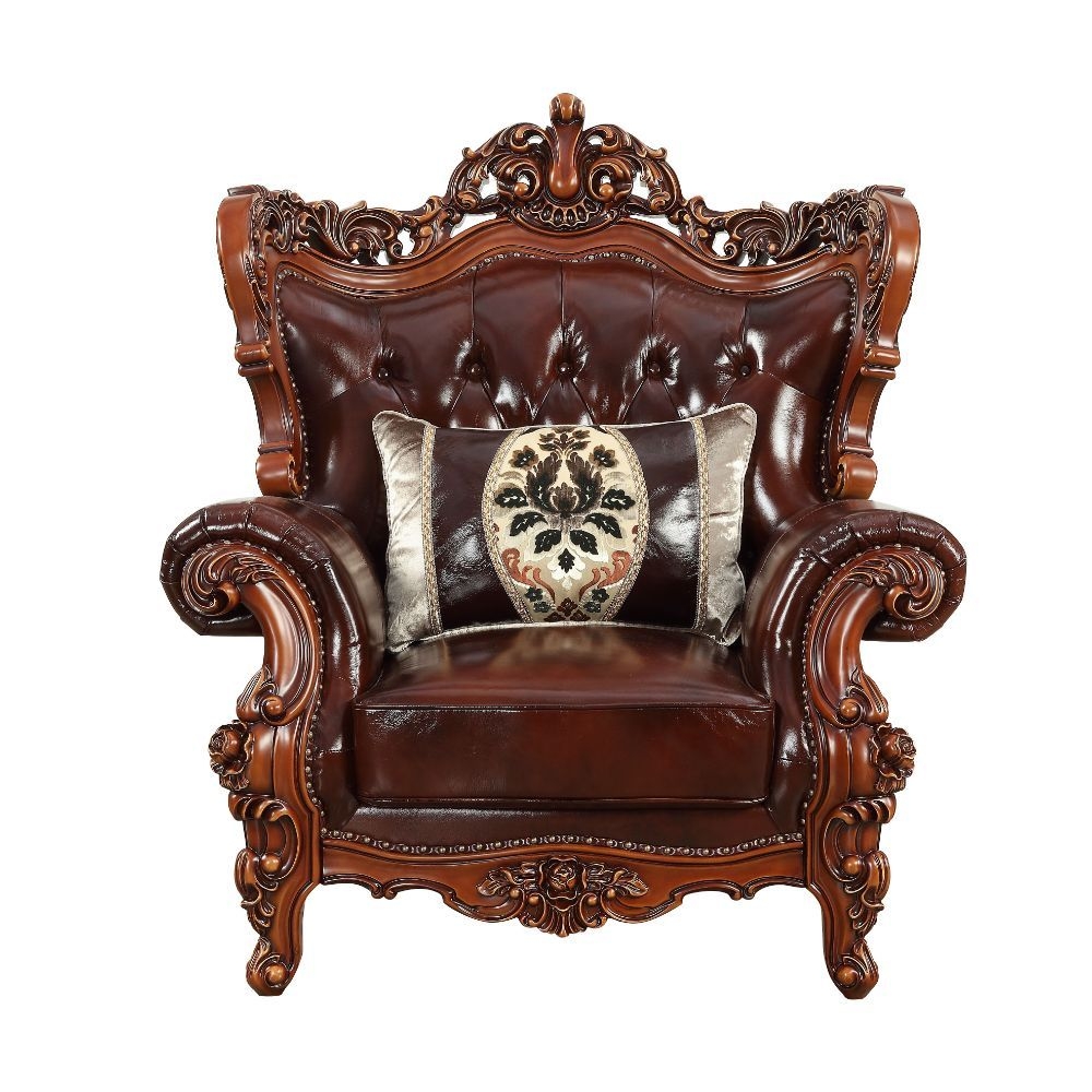 Eustoma Top Grain Leather/Wood Tufted Living Room Set