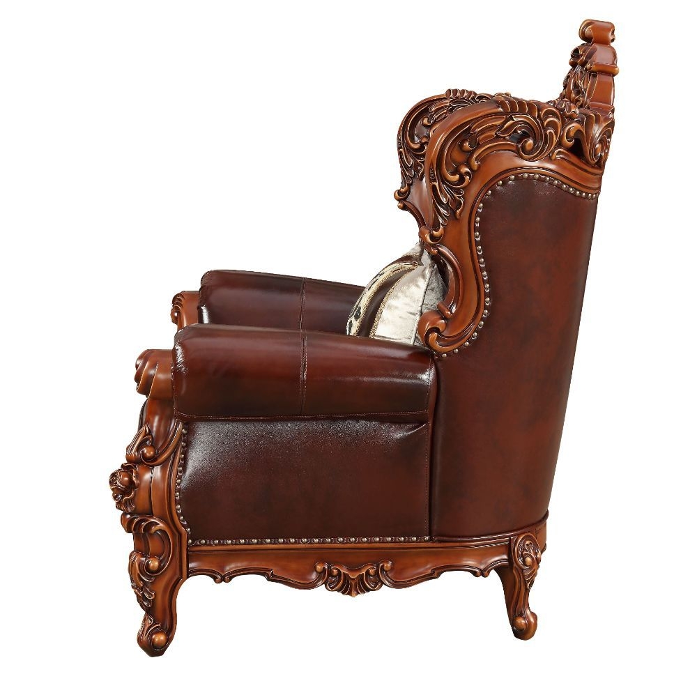 Eustoma Top Grain Leather/Wood Tufted Living Room Set