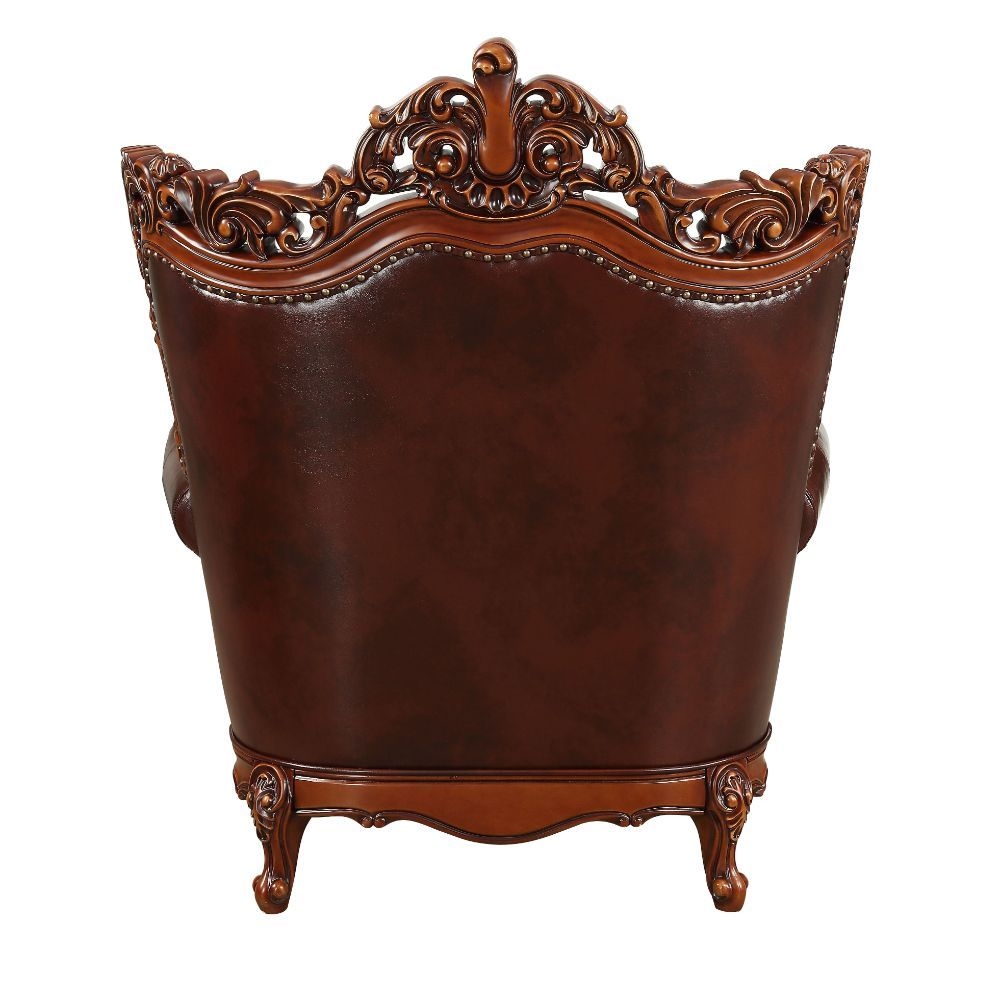 Eustoma Top Grain Leather/Wood Tufted Living Room Set