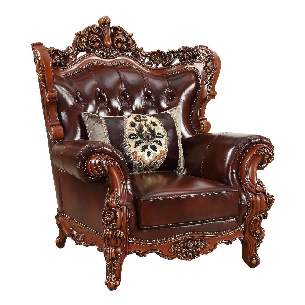 Eustoma Top Grain Leather/Wood Tufted Living Room Set