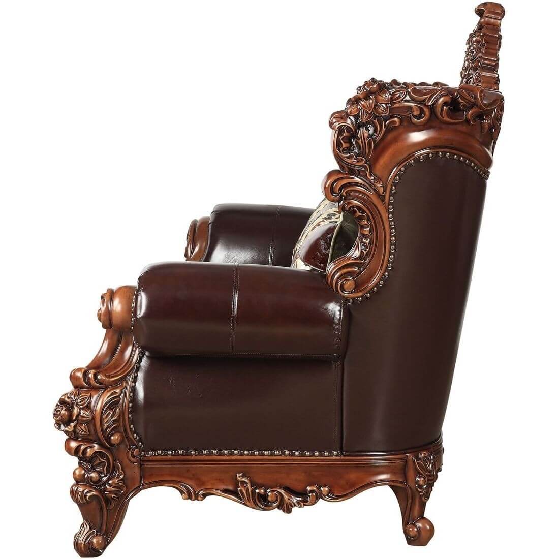 ACME Eustoma Loveseat, Cherry Top Grain Leather Match & Walnut