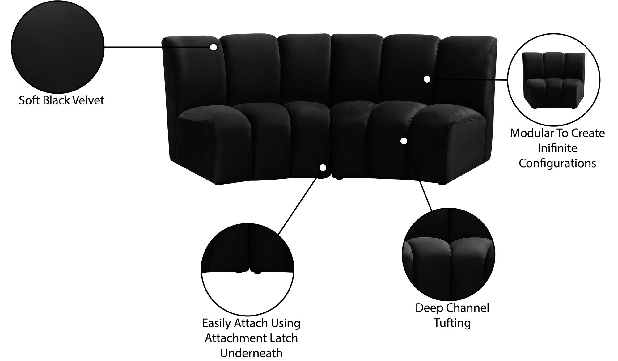 Infinity Velvet Modular Loveseat