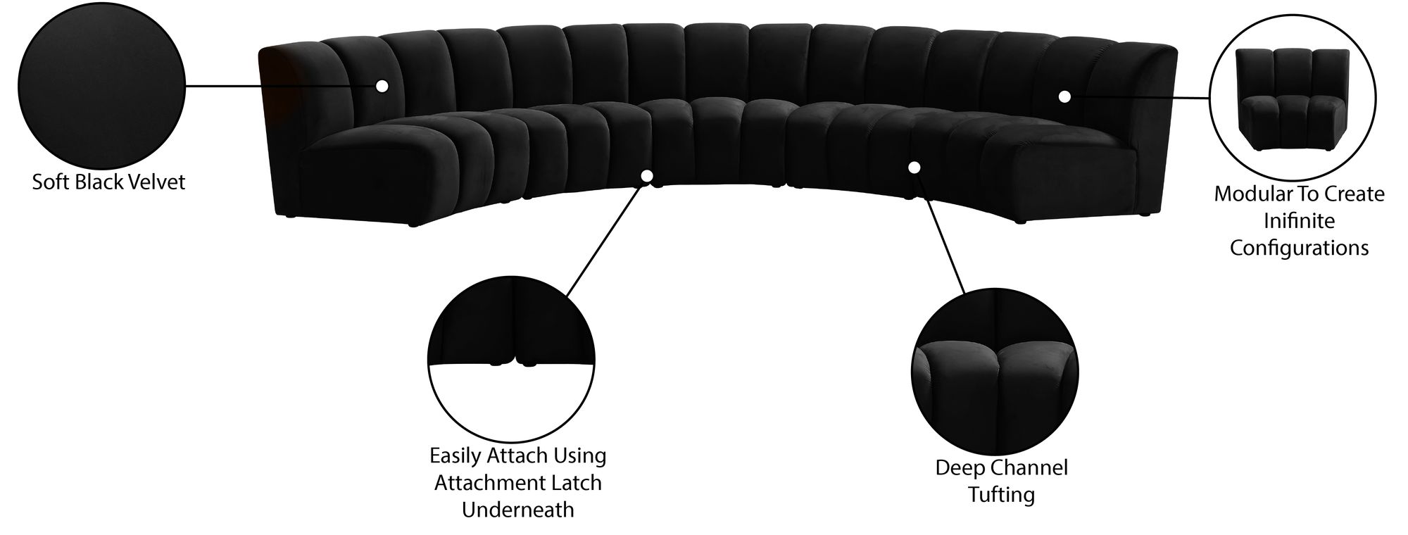 Infinity 167" 5-Piece Velvet Modular Sectional