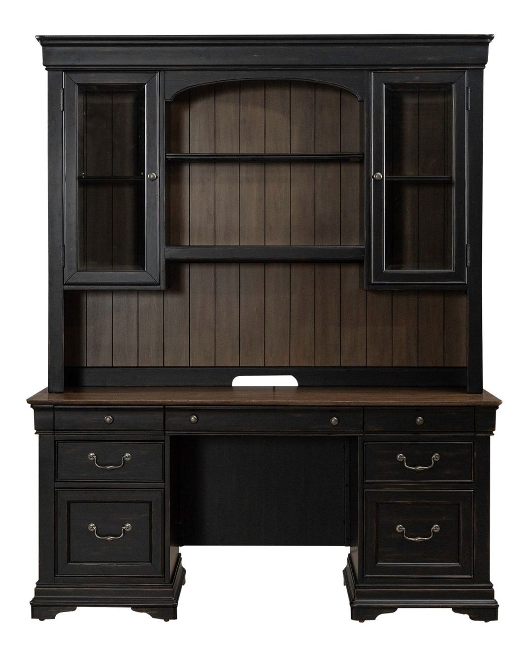 Meritage Wood 7-Drawer Credenza & 2-Door Hutch w/LED Lighting