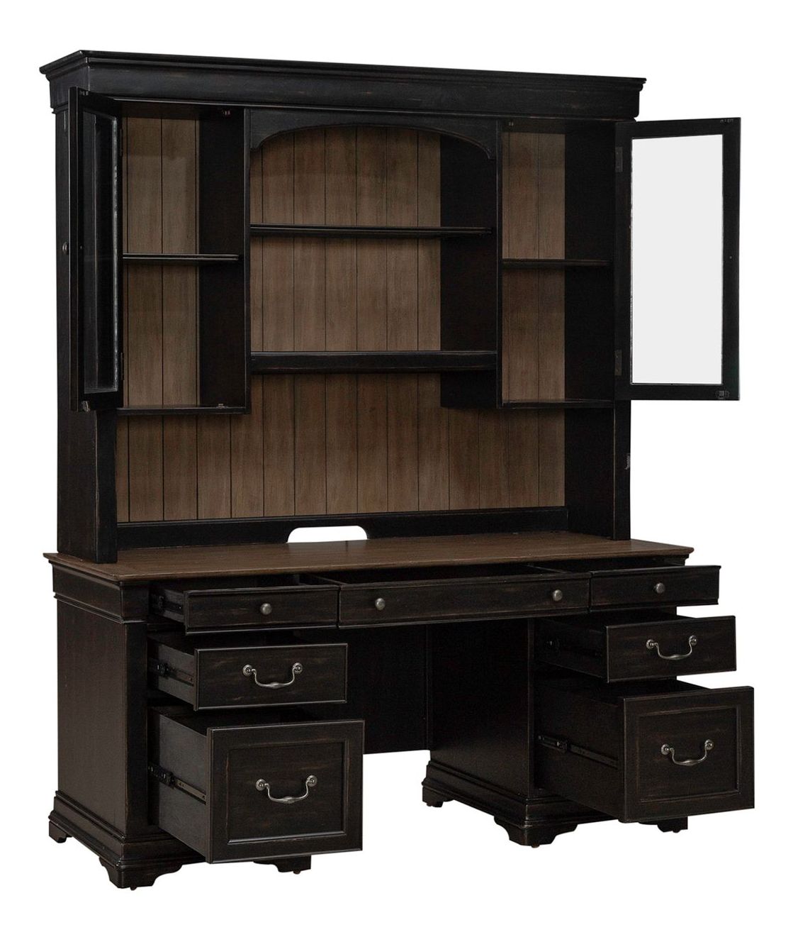 Meritage Wood 7-Drawer Credenza & 2-Door Hutch w/LED Lighting