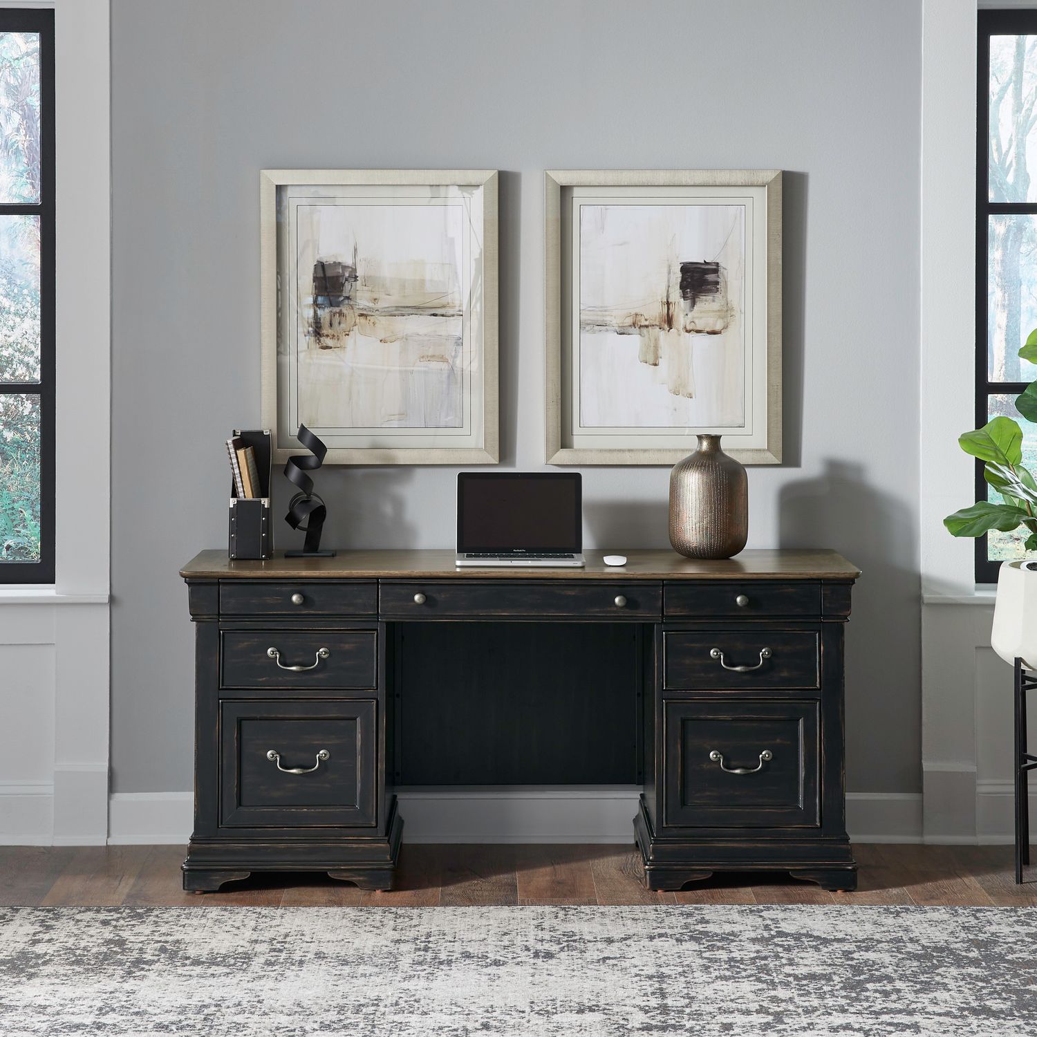 Meritage Wood 7-Drawer Jr Executive Credenza
