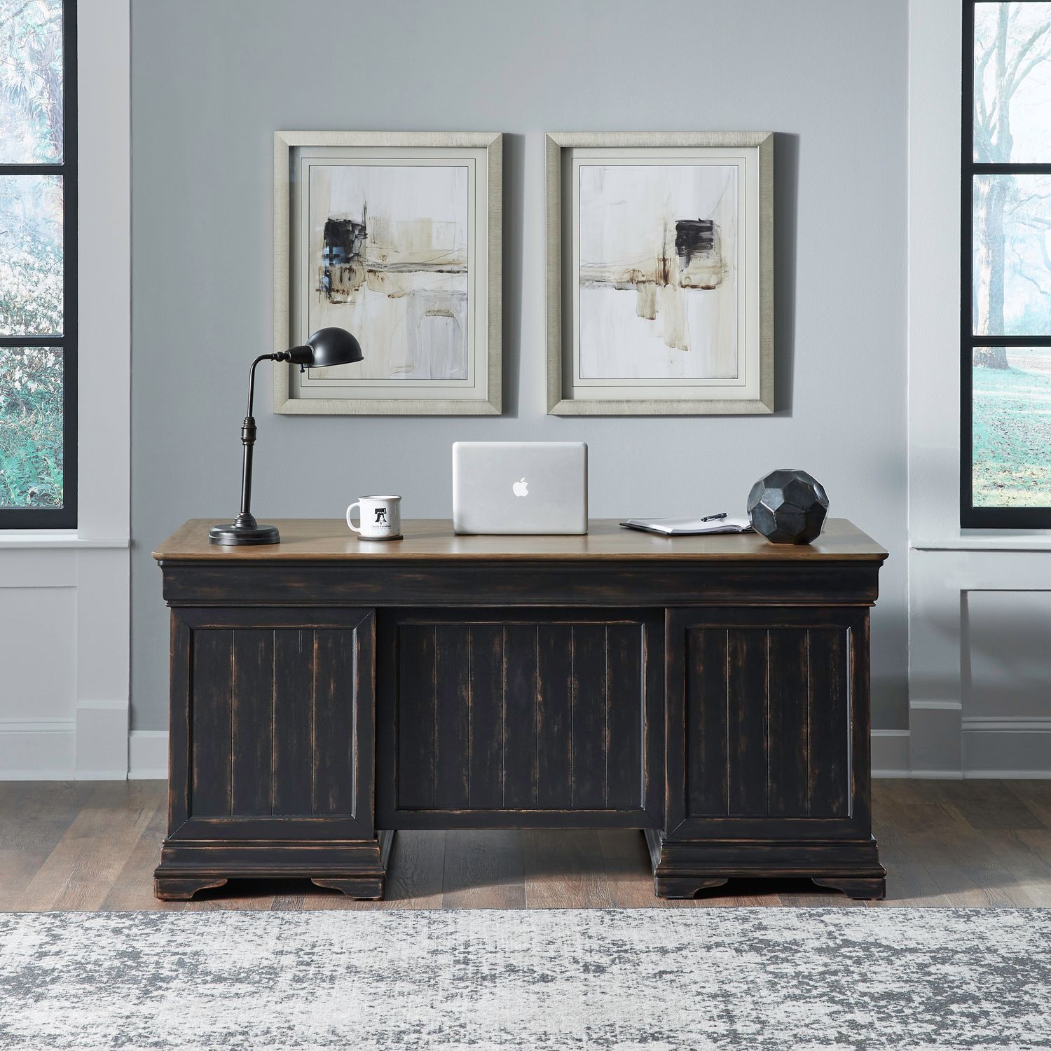 Meritage Rectangular Wood 3-Drawer Jr Executive Desk