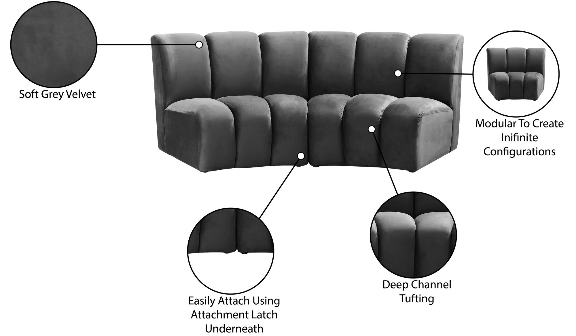 Infinity Velvet Modular Loveseat