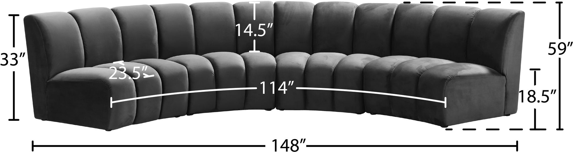 Infinity 148" 4-Piece Velvet Modular Sectional