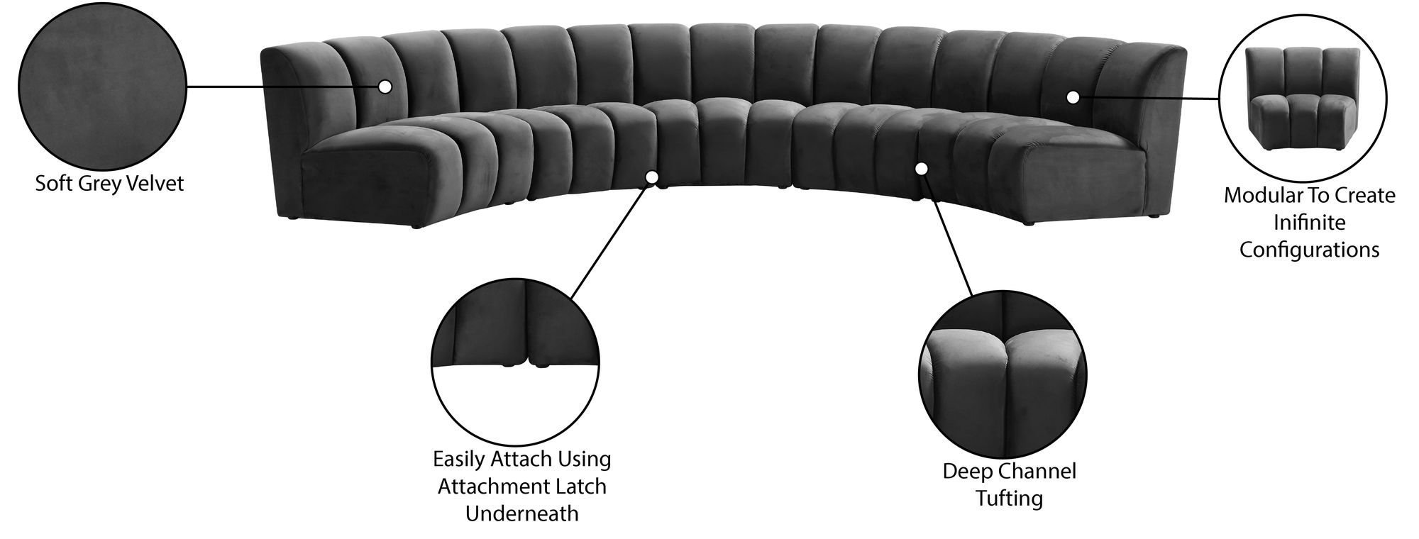 Infinity 167" 5-Piece Velvet Modular Sectional