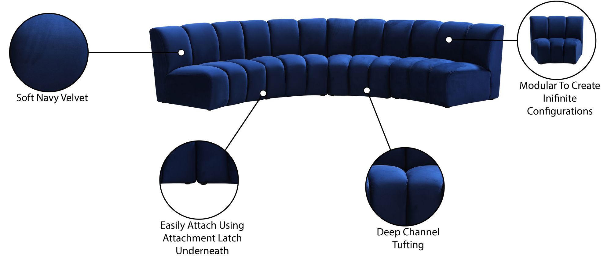 Infinity 148" 4-Piece Velvet Modular Sectional