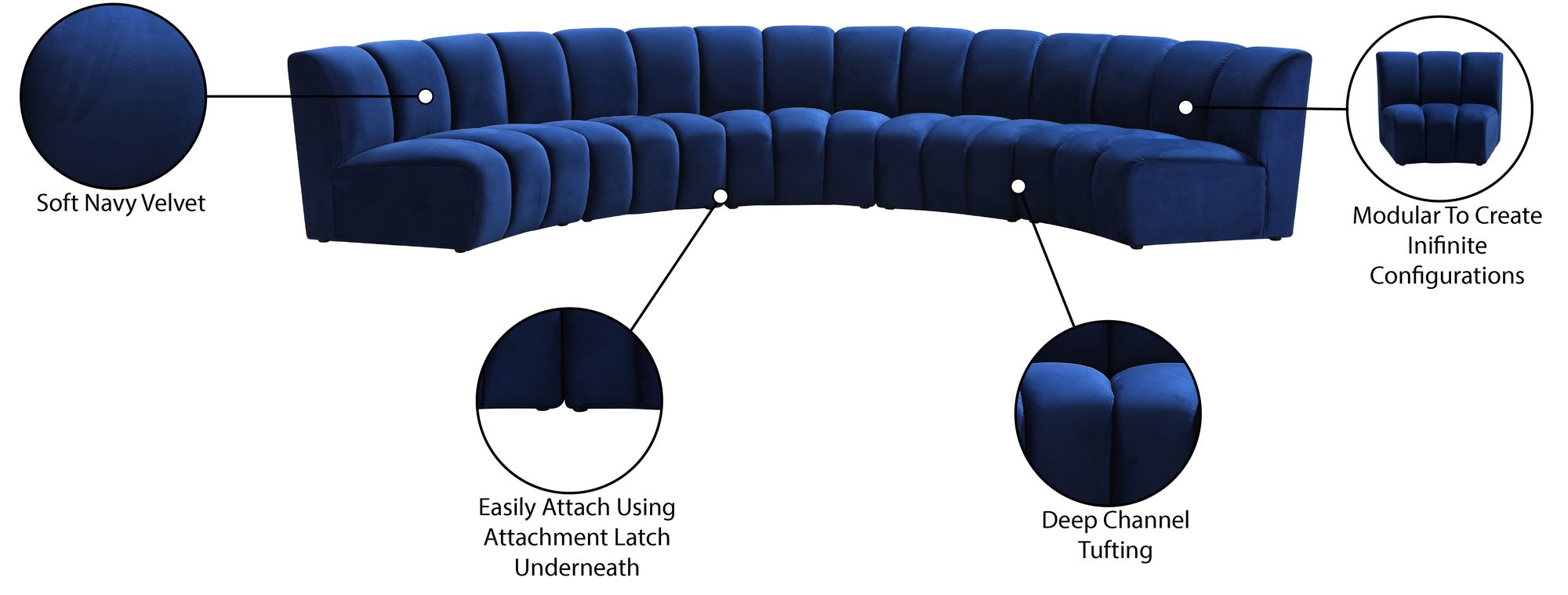 Infinity 167" 5-Piece Velvet Modular Sectional