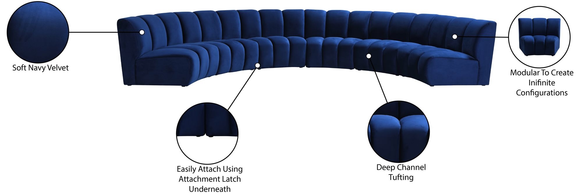 Infinity 174" 6-Piece Boucle Fabric Sectional Sofa