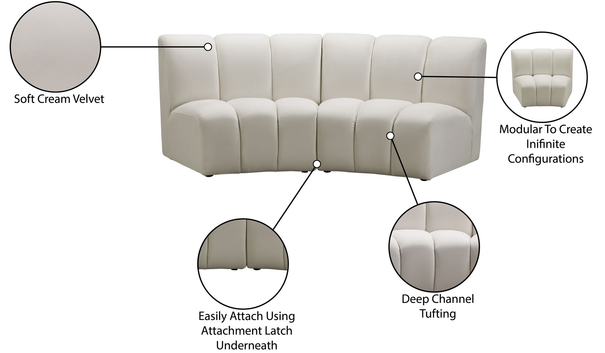 Infinity Velvet Modular Loveseat