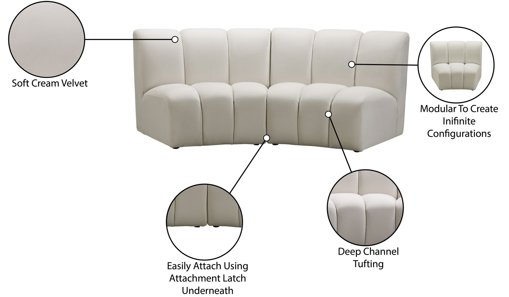 Infinity Velvet Modular Loveseat