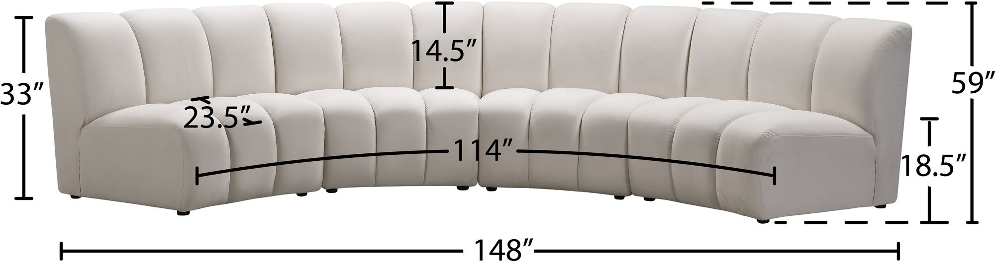 Infinity 148" 4-Piece Velvet Modular Sectional