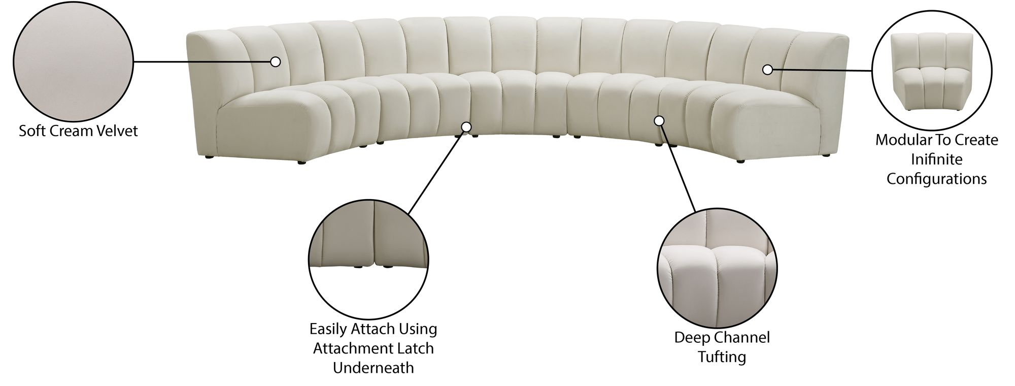 Infinity 167" 5-Piece Velvet Modular Sectional