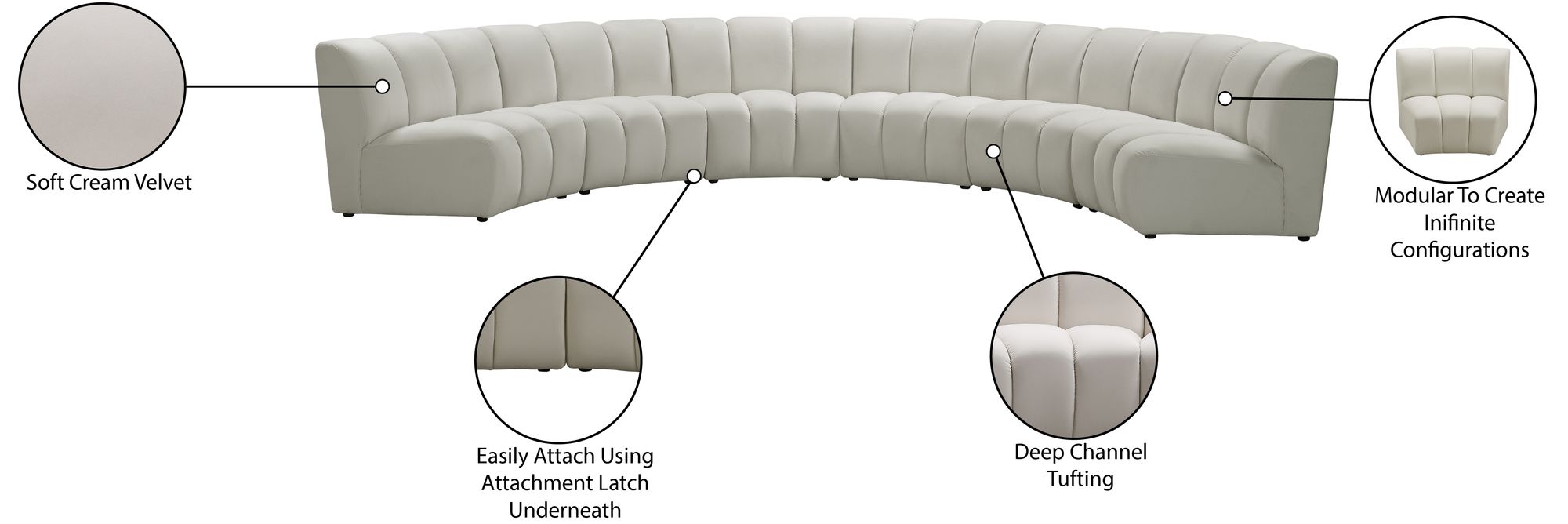 Infinity 174" 6-Piece Velvet Modular Sectional