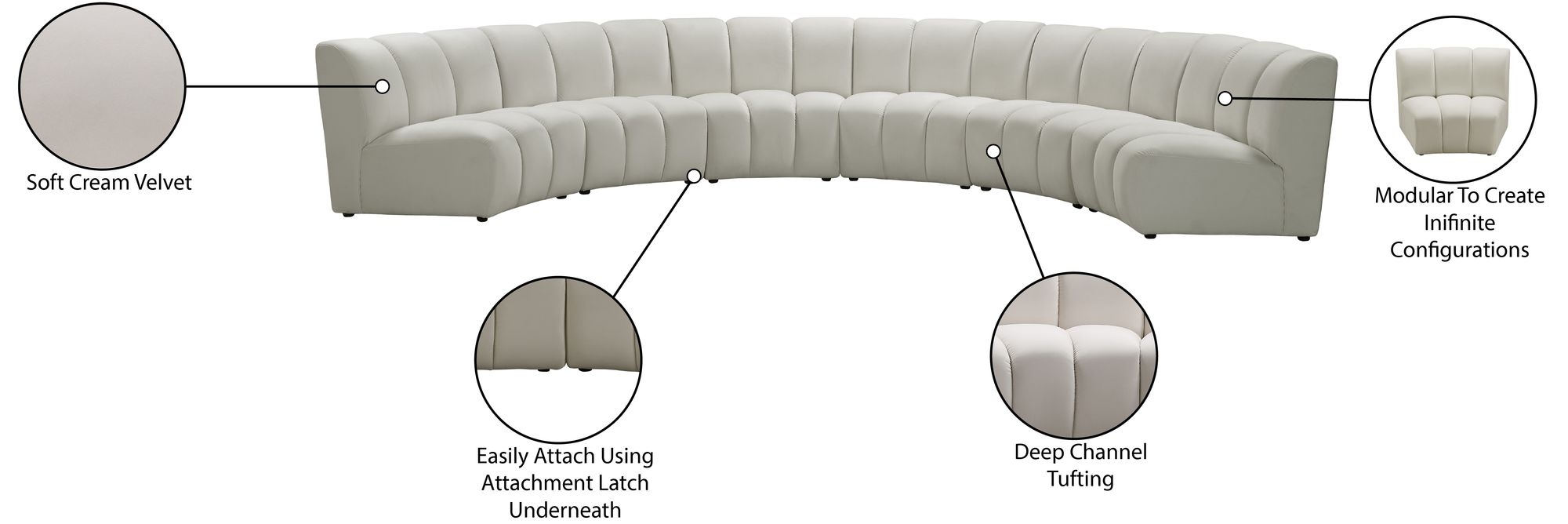 Infinity 174" 6-Piece Boucle Fabric Sectional Sofa