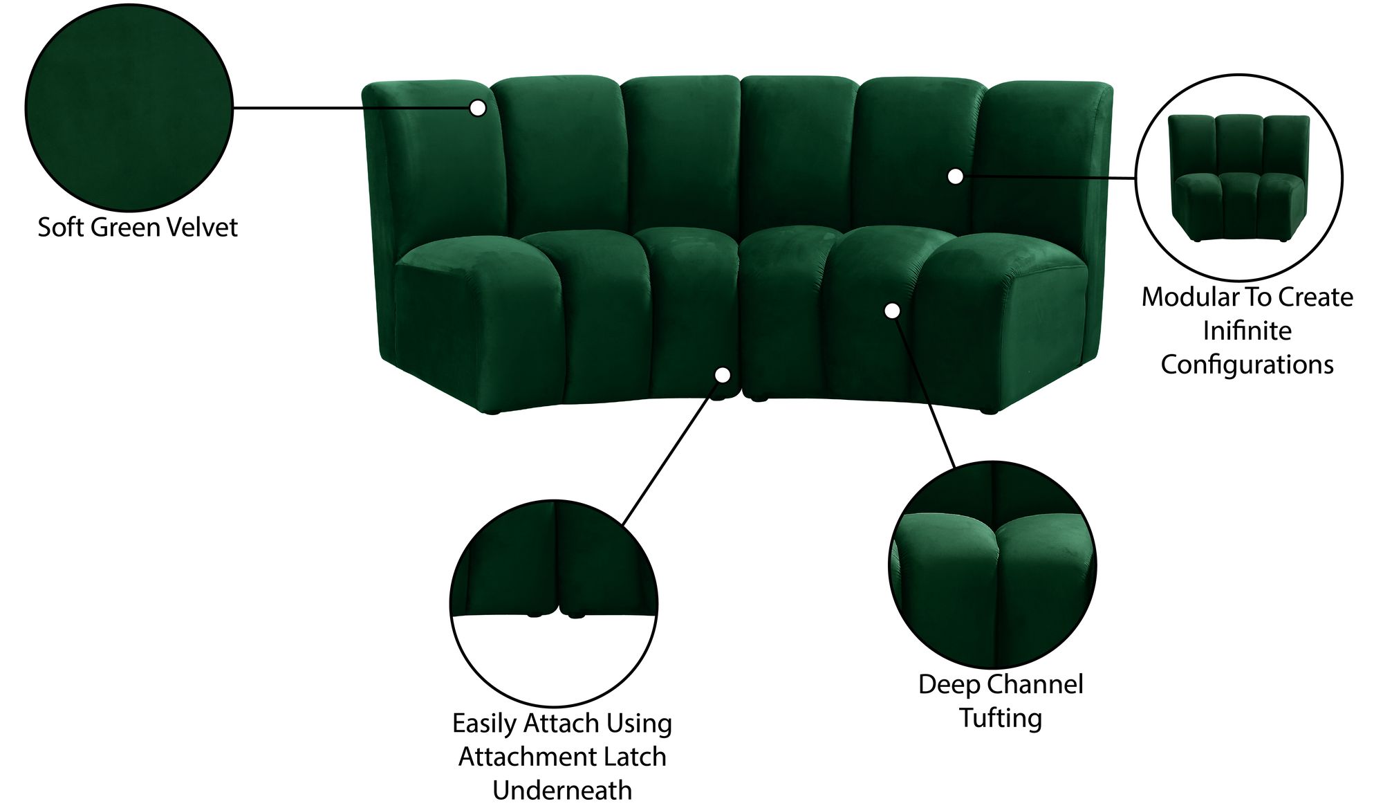 Infinity Velvet Modular Loveseat