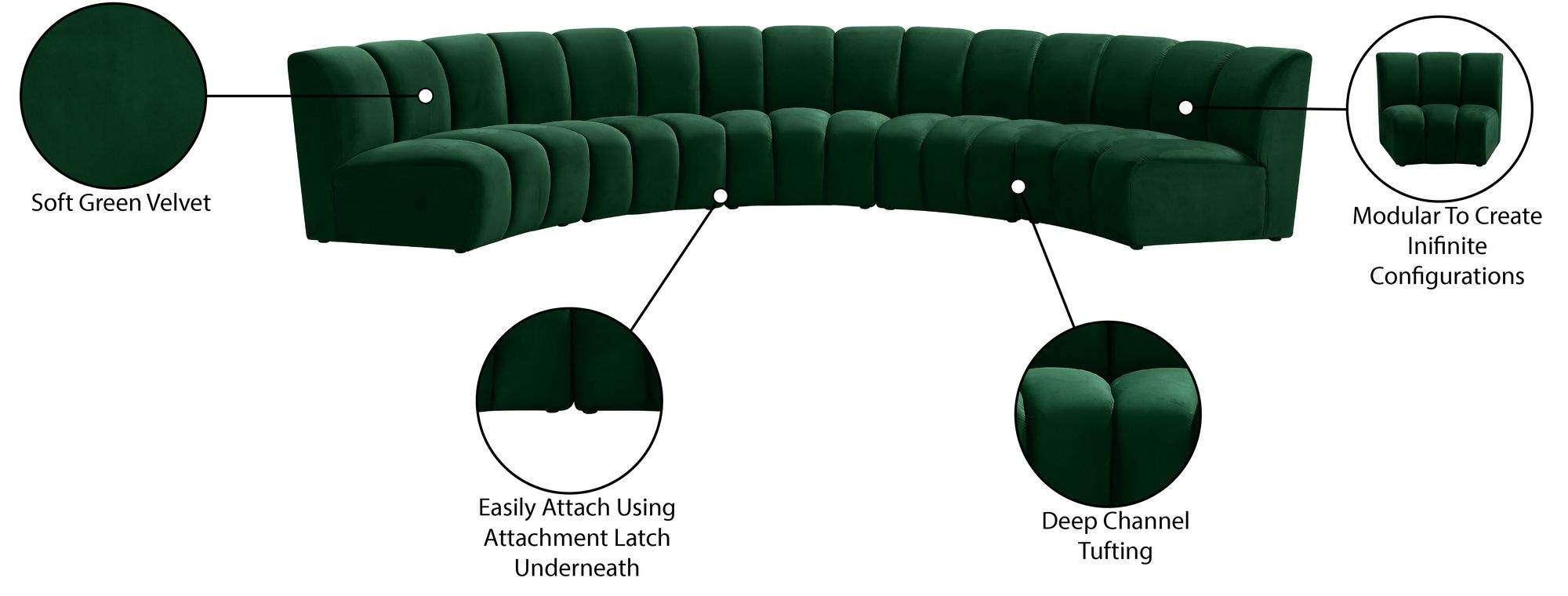 Infinity 167" 5-Piece Velvet Modular Sectional