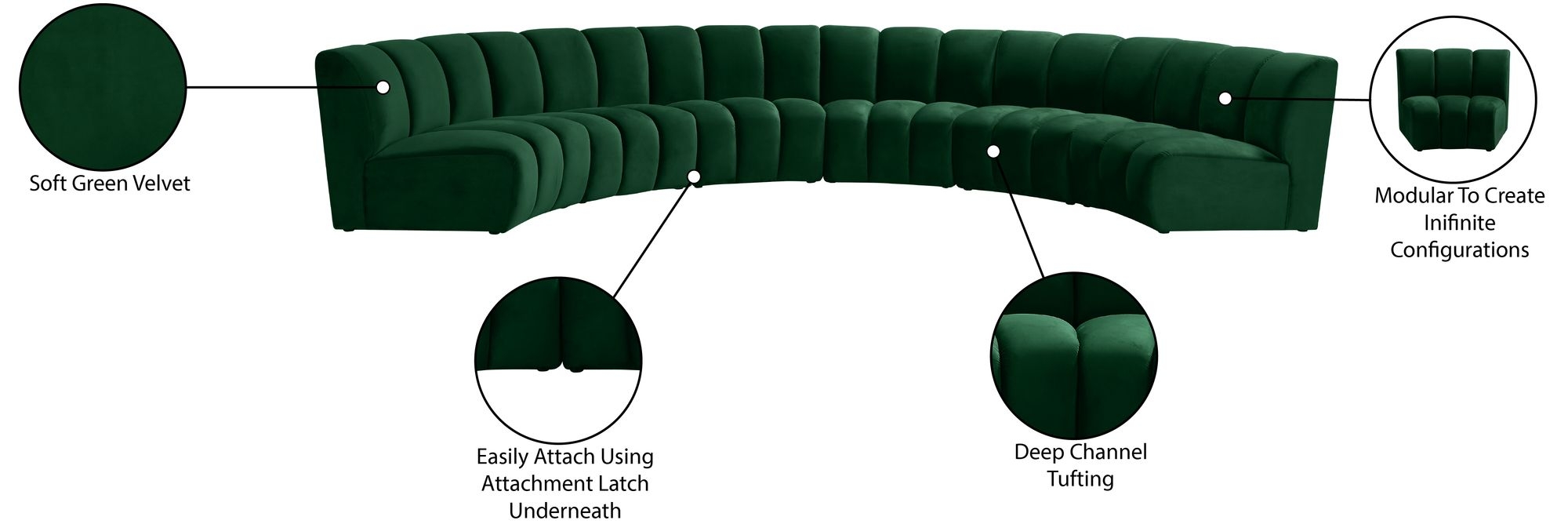 Infinity 174" 6-Piece Boucle Fabric Sectional Sofa