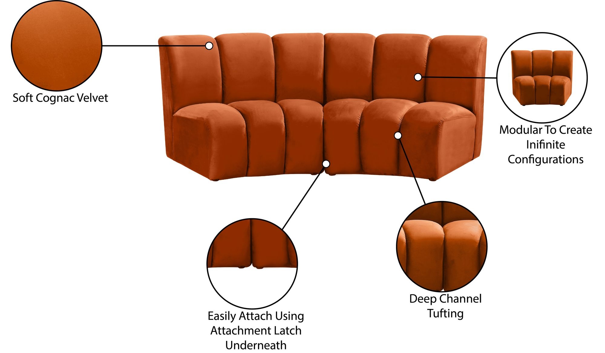 Infinity Velvet Modular Loveseat