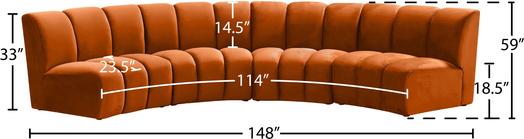 Infinity 148" 4-Piece Velvet Modular Sectional