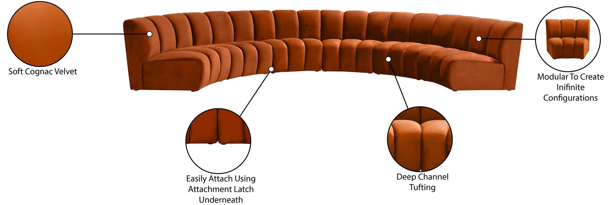 Infinity 174" 6-Piece Boucle Fabric Sectional Sofa