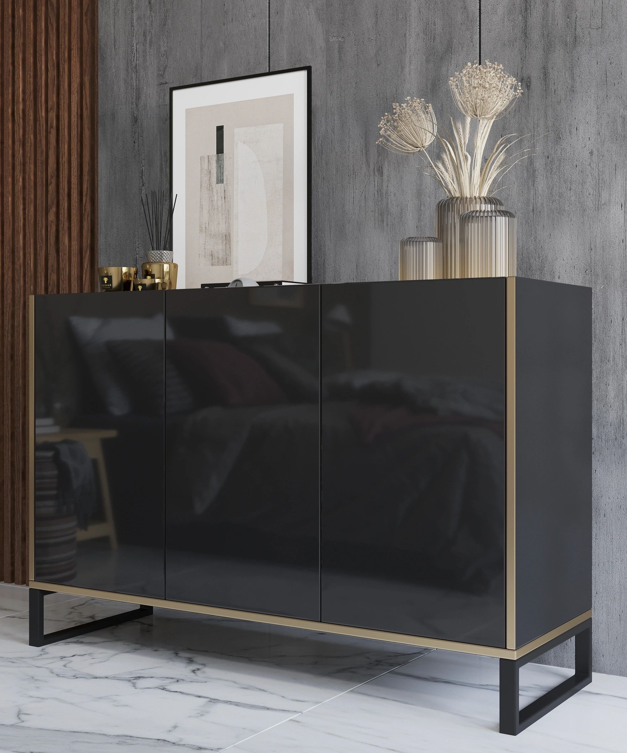 Gloss 2 Wood Sideboard with 3 Doors