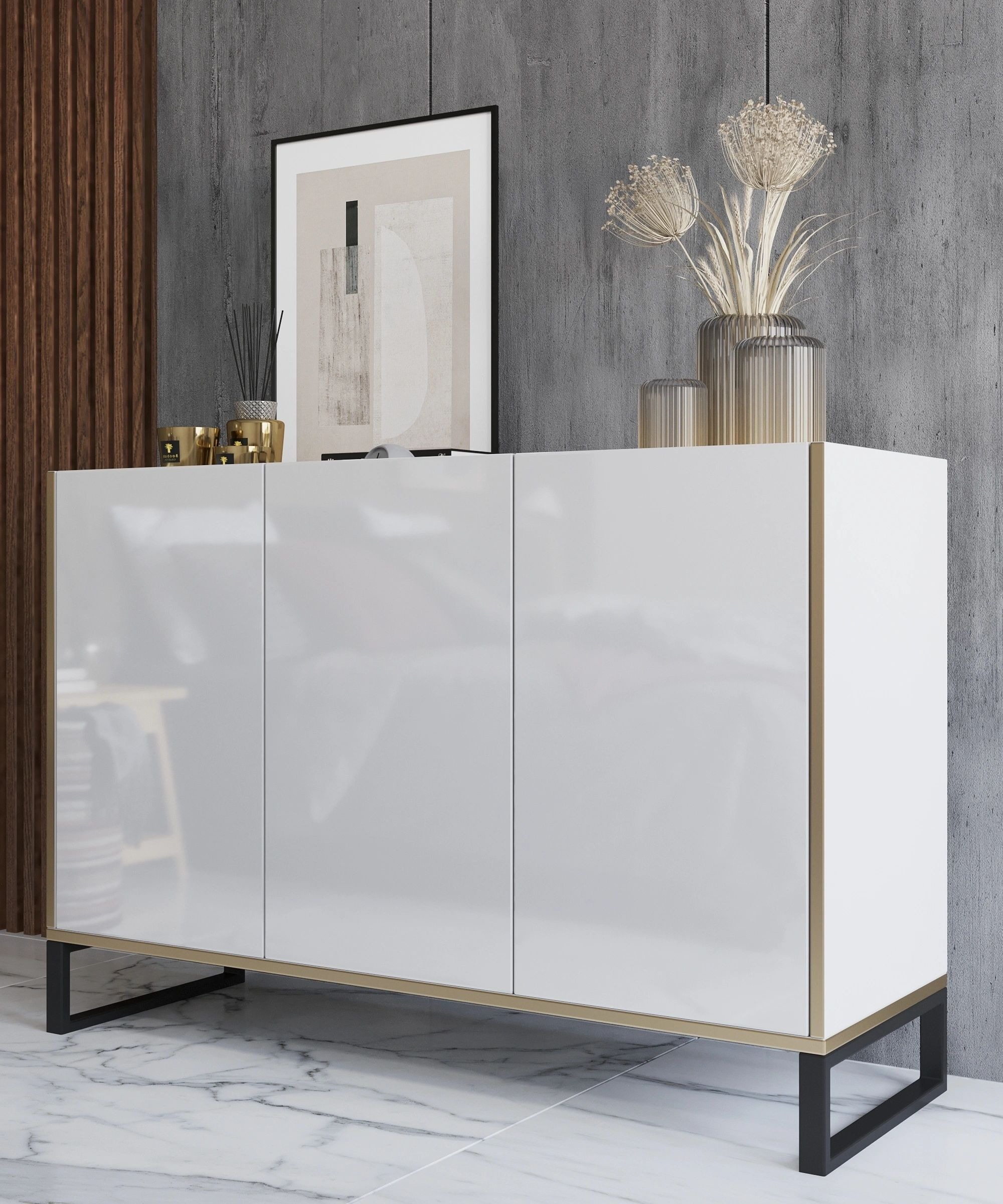 Gloss 2 Wood Sideboard with 3 Doors