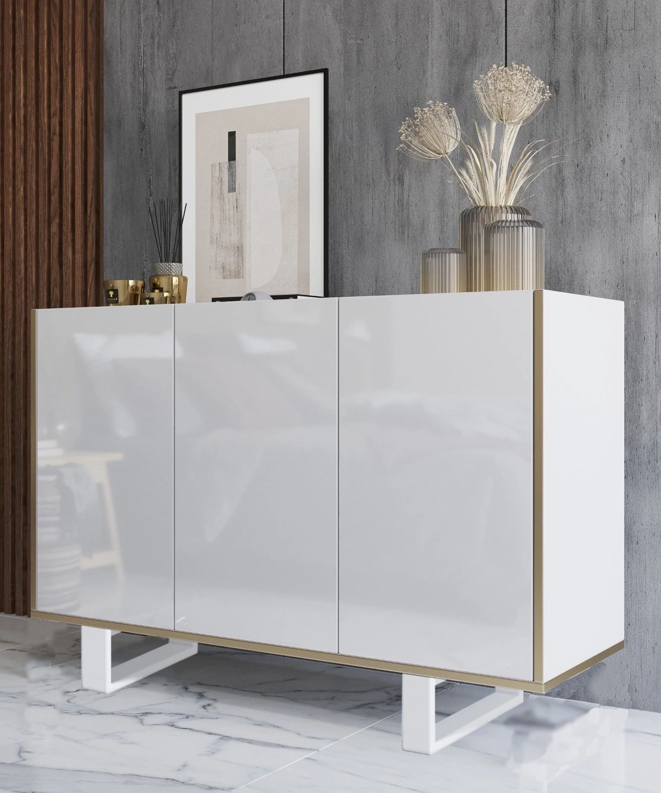 Gloss 2 Wood Sideboard with 3 Doors