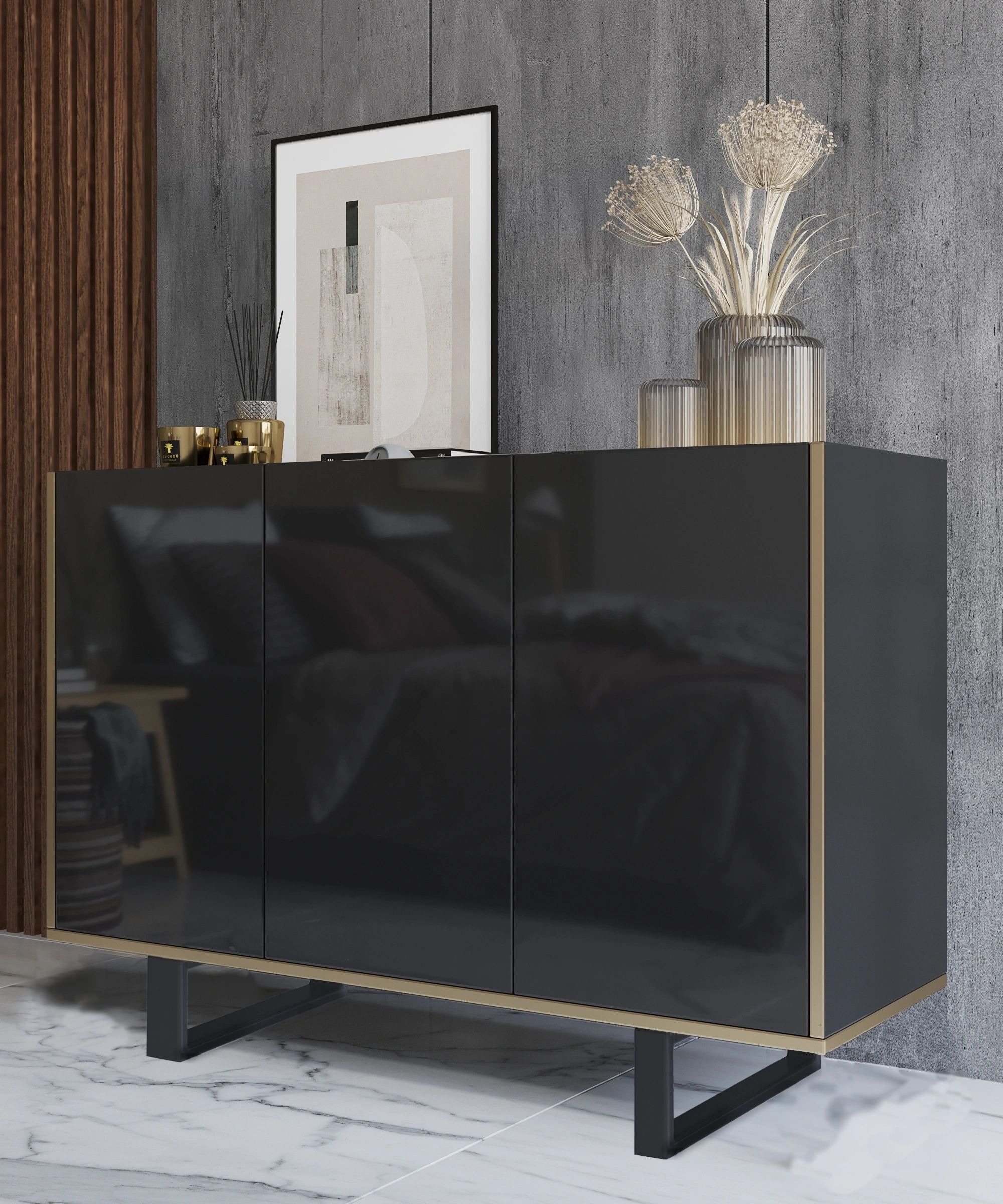 Gloss 2 Wood Sideboard with 3 Doors