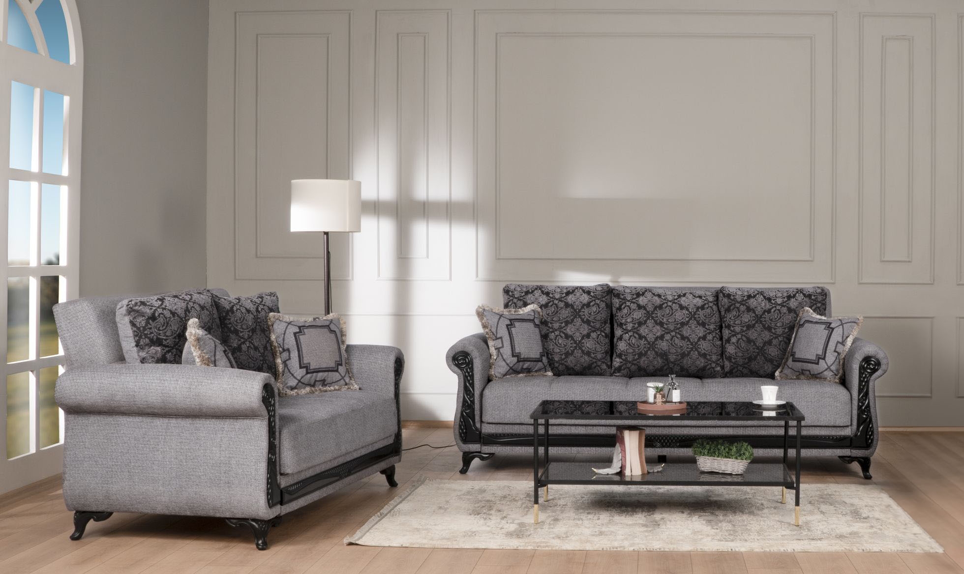 SM Breda Fabric Convertible Living Room Set with Wood Trim