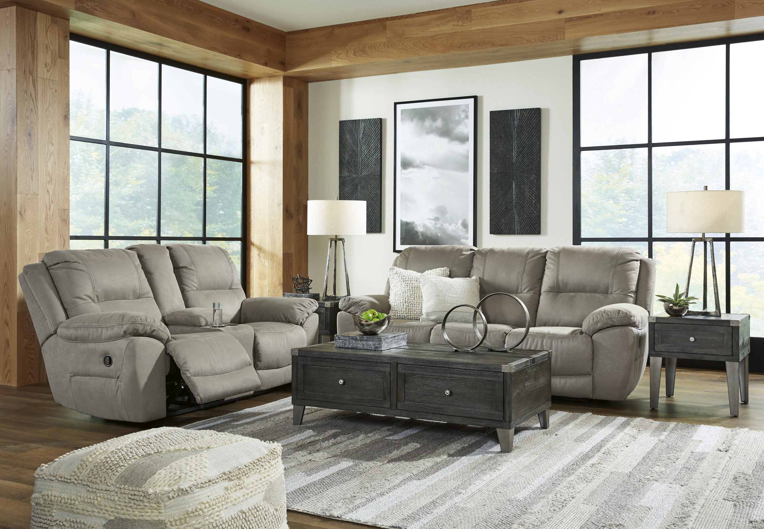 Ashley Next-Gen 2 Piece Reclining Power Loveseat Set with Ottoman