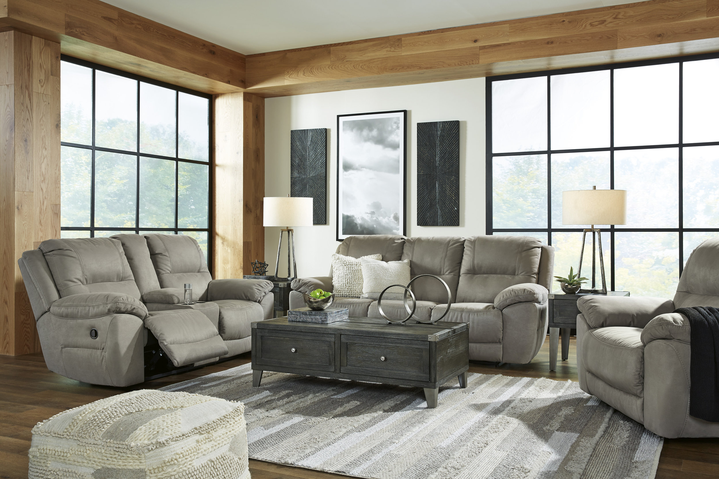 Next-Gen Gaucho Faux Nubuck Leather Reclining Living Room Set
