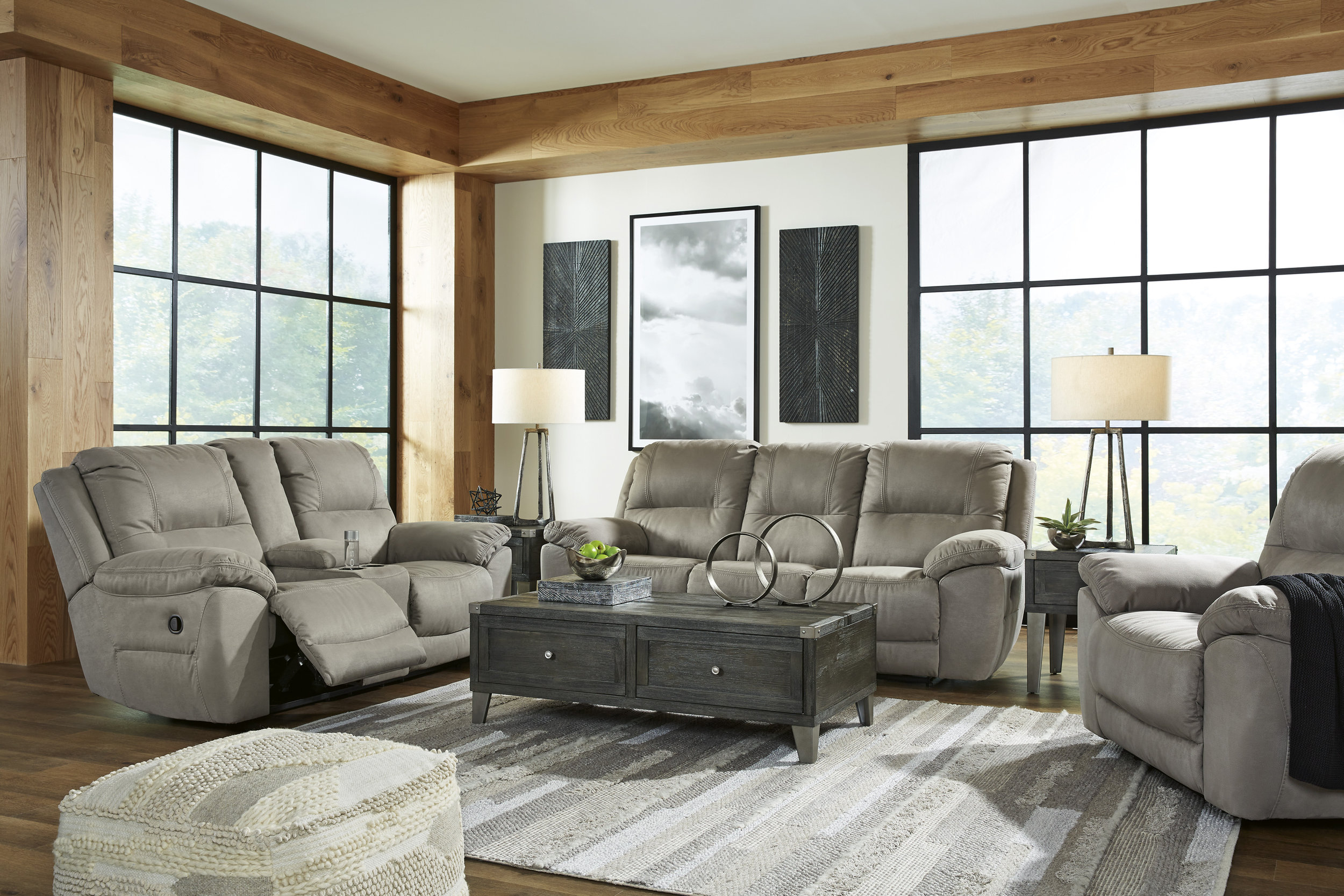 Next-Gen Gaucho Faux Nubuck Leather Reclining Living Room Set