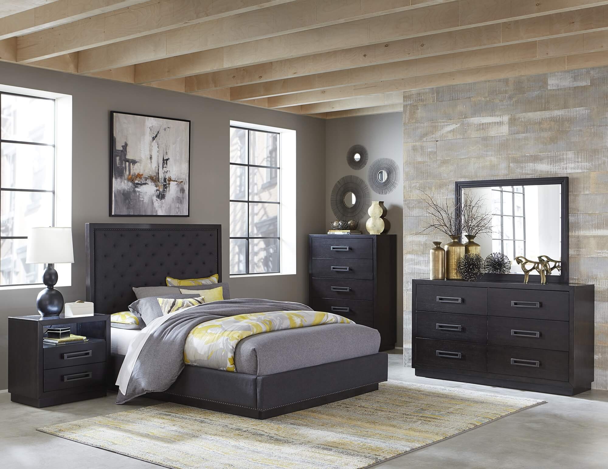 Larchmont Fabric/Wood/Wood Veneer Tufted Bed, King Size