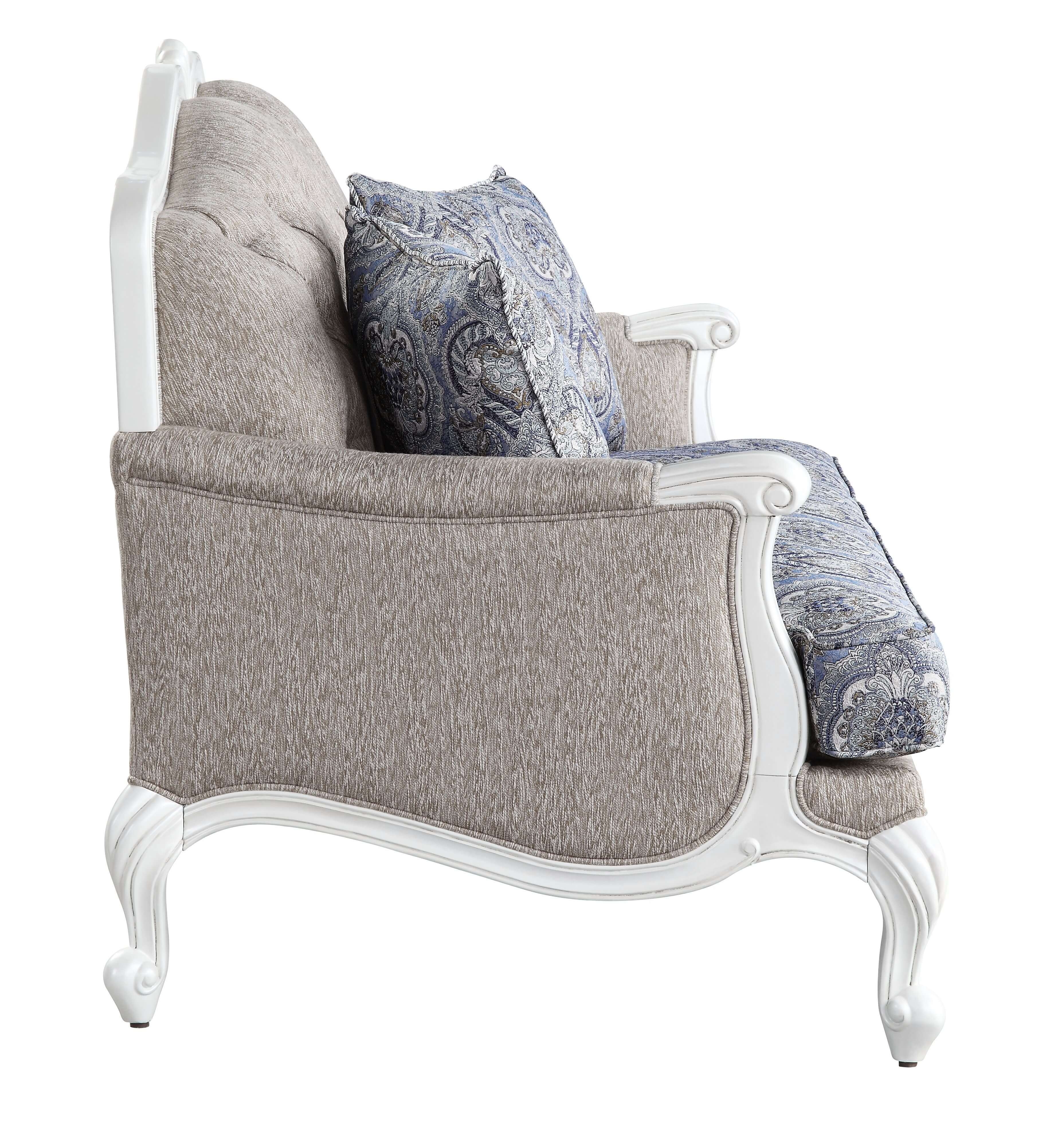 Benjara-37-in-Gray-Solid-Fabric-2-Seater-Loveseat-with-Arch-Top-and-Resin-Queen-Anne-Legs